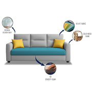 Evona 3 Seater Sofa Set for Living Room (Turquise Grey Colour Fabric) Premium Fabric Sofa