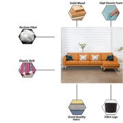 Falco RHS 6 Seater L Shape Sofa Set for Living Room (Orange Fabric) Premium Fabric Sofa