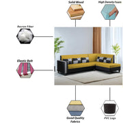 Nordy RHS 6 Seater L Shape Sofa Set for Living Room (Yellow Black Colour) Premium Fabric Sofa Set