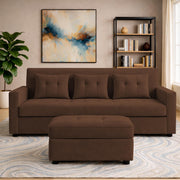 Casaliving Treshta 3 Seater with Ottomon Pull-Out Sofa Cum Bed (Black Color) Premium Fabric Sofa Set for Living Room | Bedroom