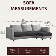 Mikasa 4 Seater RHS L Shape Sofa Set for Living Room (Black Grey Fabric) Premium Fabric Sofa Set for Living Room
