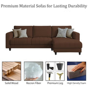 Oslo 4 Seater RHS L Shape Sofa Set for Living Room (Brown Fabric) Premium Fabric Sofa Set for Living Room