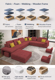 Casaling Urban Modern U-Shaped Sectional Sofa Set with Storage | 9 Seater Sofa Couch with Ottoman | Wooden Frame | Premium Colour Fabric | for Living Room & Guest Hall in (Black Colour)