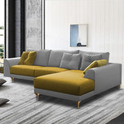 Viva RHS 6 Seater L Shape Sofa Set for Living Room (Yellow Grey) Premium Fabric Sofa