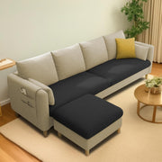 Robben 3 Seater Sofa Set with Center Table for Living Room (Cream Black Colour) Premium Fabric Sofa