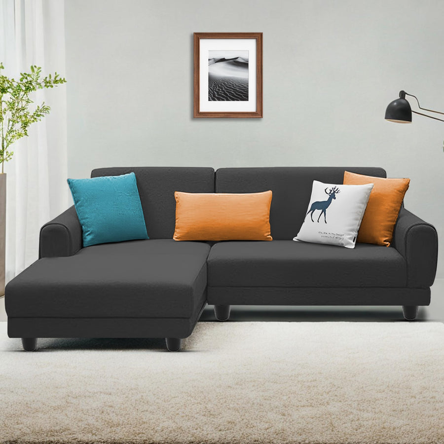 Casaliving Kaven LHS 4 Seater L Shape Sofa Set for Living Room (Black Fabric)