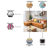 Denis 5 Seater L Shape Sofa Set for Living Room (Orange Fabric) Premium Fabric Sofa