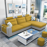 Lanorome RHS 4 Seater L Shape Sofa Set for Living Room- (Yellow Grey) Premium Fabric Sofa