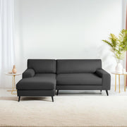 Casaliving Amelia RHS 6 Seater L Shape Sofa Set for Living Room (Black Fabric) Premium Fabric Sofa