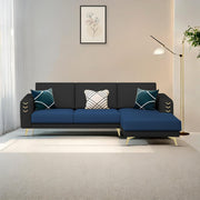 Falco RHS 4 Seater L Shape Sofa Set for Living Room (Blue Black Fabric) Premium Fabric Sofa
