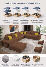 Casaling Urban Modern U-Shaped Sectional Sofa Set with Storage | 9 Seater Sofa Couch with Ottoman | Wooden Frame | Premium Colour Fabric | for Living Room & Guest Hall in (Black Colour)