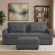 Casaliving Treshta 2 Seater Pull-Out Premium Fabric Sofa Cum Bed Sofa Set with Center Table for Living Room (Black Fabric Color) Premium Fabric Sofa Set for Living Room Sofa Cum Bed