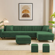 Garcia RHS 8 Seater L Shape Sofa Set with Ottoman & 2 Puffy for Living Room (Dark Grey) Premium Fabric Sofa Set