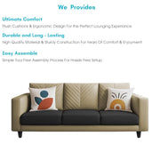Mikasa 3 Seater Sofa Set for Living Room (Cream Black Colour Fabric) Premium Fabric Sofa