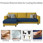 Oslo 4 Seater LHS L Shape Sofa Set for Living Room (Blue Yellow Fabric) Premium Fabric Sofa Set for Living Room