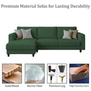 Oslo 4 Seater LHS L Shape Sofa Set for Living Room (Green Fabric) Premium Fabric Sofa Set for Living Room