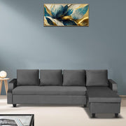 Asper RHS 6 Seater L Shape Sofa Set for Living Room (Black Fabric) Premium Fabric Sofa