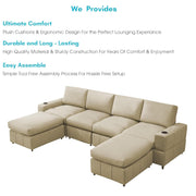 Rone 6 Seater L-Shaped & U-Shaped Sofas Set for Living Room – (Cream Colour Fabric) Premium Comfort Sofa