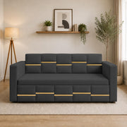 Casaliving Mordo 3 Seater Sofa Cum Bed for Living Room (Black Fabric) Premium Fabric Sofa Set