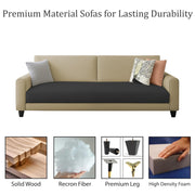 Kaven 3 Seater Sofa Set for Living Room (Cream Black Colour Fabric) Premium Fabric Sofa