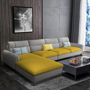Francis 6 Seater Sofa Set for Living Room (Yellow Grey Fabric) Left Side Sofa