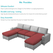 Rone 6 Seater L-Shaped & U-Shaped Sofas Set for Living Room – (Maroon Grey Colour Fabric) Premium Comfort Sofa