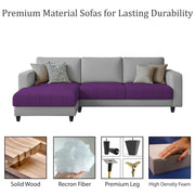 Oslo 4 Seater LHS L Shape Sofa Set for Living Room (Purple Grey Fabric) Premium Fabric Sofa Set for Living Room