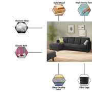 Swaloni LHS 6 Seater L Shape Sofa Set for Living Room (Black) Premium Fabric Sofa