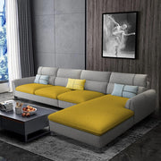Francis 6 Seater Sofa Set for Living Room (Yellow Grey Fabric) Right Side Sofa