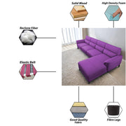 Janifer RHS 6 Seater L Shape Sofa Set for Living Room (Purple Colour) Premium Fabric Sofa Set