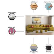 Emerson Modern U-Shaped Sectional Sofa Set 9 Seater, Sofa Couch with 3 Puffy for Hall (Black Colour) Premium Leatherette Fabric Sofa