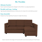 Megan RHS 4 Seater L Shaped Sofa Cum Bed for Living Room (Brown Fabric) Premium Fabric Sofa