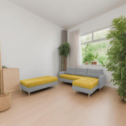 Ashton RHS 4 Seater L Shape Sofa Set with Center Table for Living Room (Yellow Grey Fabric) Premium Fabric Sofa