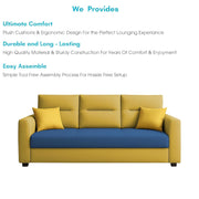 Evona 3 Seater Sofa Set for Living Room (Blue Yellow Colour Fabric) Premium Fabric Sofa