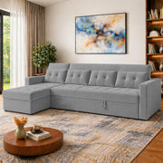 Casaliving Treshta 6 Seater LHS L - Shape Pull-Out Sofa Cum Bed Sofa for Living Room (Dark Grey Fabric Color) Premium Fabric Sofa Set for Living Room Sofa Cum Bed