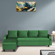 Asper LHS 6 Seater L Shape Sofa Set for Living Room (Green Fabric) Premium Fabric Sofa