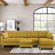 Lizel RHS 6 Seater L Shape Sofa Set with Center Table for Living Room (Yellow Fabric) Premium Velvet Fabric Sofa