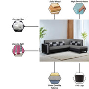 Nordy RHS 6 Seater L Shape Sofa Set for Living Room (Dark Grey Black Colour) Premium Fabric Sofa Set