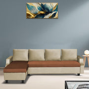 Asper LHS 6 Seater L Shape Sofa Set for Living Room (Cream Brown Fabric) Premium Fabric Sofa