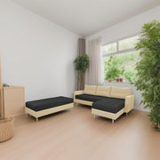 Ashton RHS 4 Seater L Shape Sofa Set with Center Table for Living Room (Cream Black Fabric) Premium Fabric Sofa