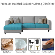 Oslo 4 Seater LHS L Shape Sofa Set for Living Room (Turquise Grey Fabric) Premium Fabric Sofa Set for Living Room