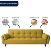 Francois 3 Seater Convertible Sofa Cum Bed for Living Room (Yellow Fabric) Premium Fabric Sofa