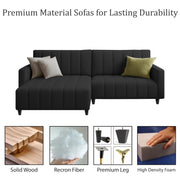 Netlie 4 Seater LHS L Shape Sofa Set for Living Room (Black Fabric) Premium Fabric Sofa Set for Living Room