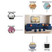 Emerson Modern U-Shaped Sectional Sofa Set 9 Seater, Sofa Couch with 3 Puffy for Hall (Black Colour) Premium Leatherette Fabric Sofa