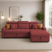 Casaliving Gagnon LHS 4 Seater L Shape Corner Sofa Cum Bed for Living Room with Storage (Black Fabric) Premium Fabric Sofa Cum Bed