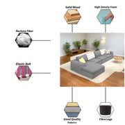 Badger LHS 6 Seater L Shape Sofa Set for Living Room (Black Fabric) Premium Fabric Sofa