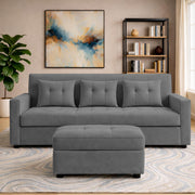 Casaliving Treshta 3 Seater with Ottomon Pull-Out Sofa Cum Bed (Black Color) Premium Fabric Sofa Set for Living Room | Bedroom