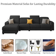 Orion LHS 6 Seater L Shape Sofa Set for Living Room (Black Colour) Premium Fabric Sofa
