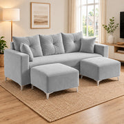 Casaliving Euron 4 Seater L Shape Convertible Sofa Set for Living Room, 3 Seater & 2 Ottoman Modular Sectional Couch for Small Space (Black Colour) Fabric