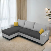 Casaliving Porto RHS 4 Seater L Shape Sofa Set for Living Room (Black Fabric) Premium Velvet Fabric Sofa Set - Black